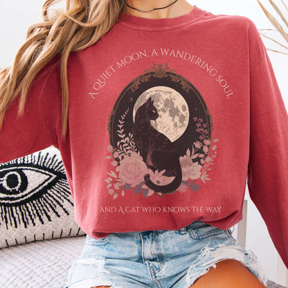 Long-sleeve Crimson / S The Cat Who Knows the Way Long Sleeve Tee The Mystic Eden