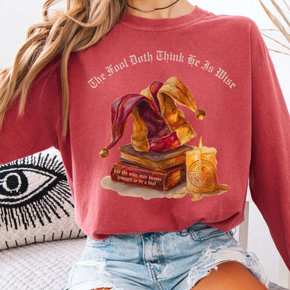 Long-sleeve Crimson / S The Fool Doth Think He Is Wise Shakespeare Long Sleeve Tee The Mystic Eden