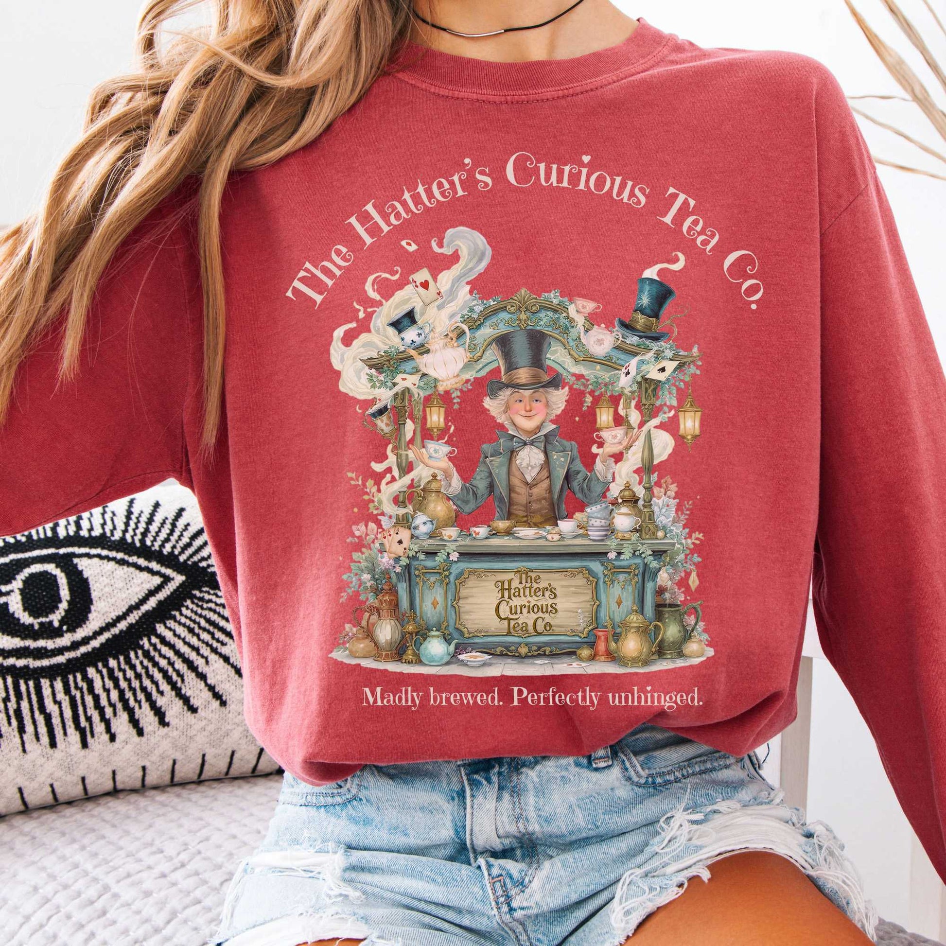 Long-sleeve Crimson / S The Hatters Curious Tea Co Long Sleeve Tee The Mystic Eden