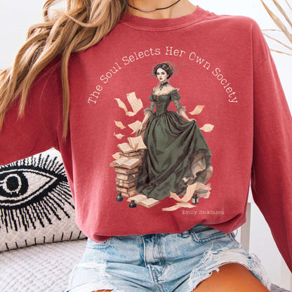 Long-sleeve Crimson / S The Soul Selects Her Own Society Emily Dickinson Long Sleeve Tee The Mystic Eden
