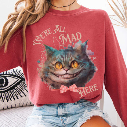 Long-sleeve Crimson / S We're All Mad Here Cheshire Cat Long Sleeve Shirt The Mystic Eden