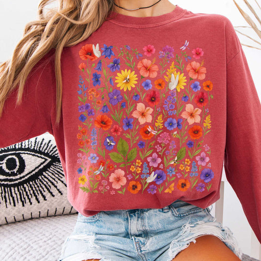 Long-sleeve Crimson / S Wildflowers Long Sleeve Shirt Cottagecore long sleeve tee The Mystic Eden