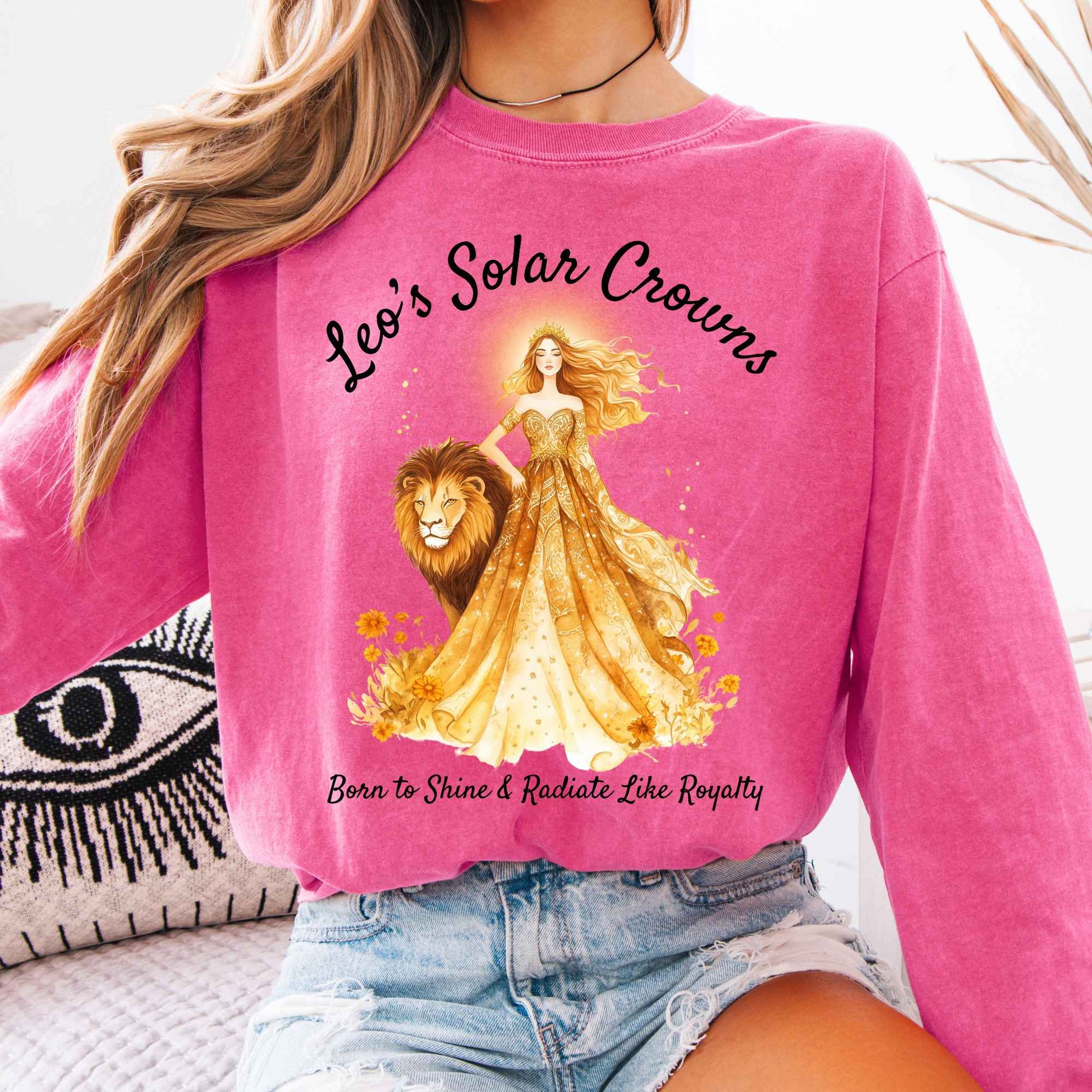 Long-sleeve Crunchberry / S Leo's Solar Crowns Zodiac Long Sleeve Tee The Mystic Eden