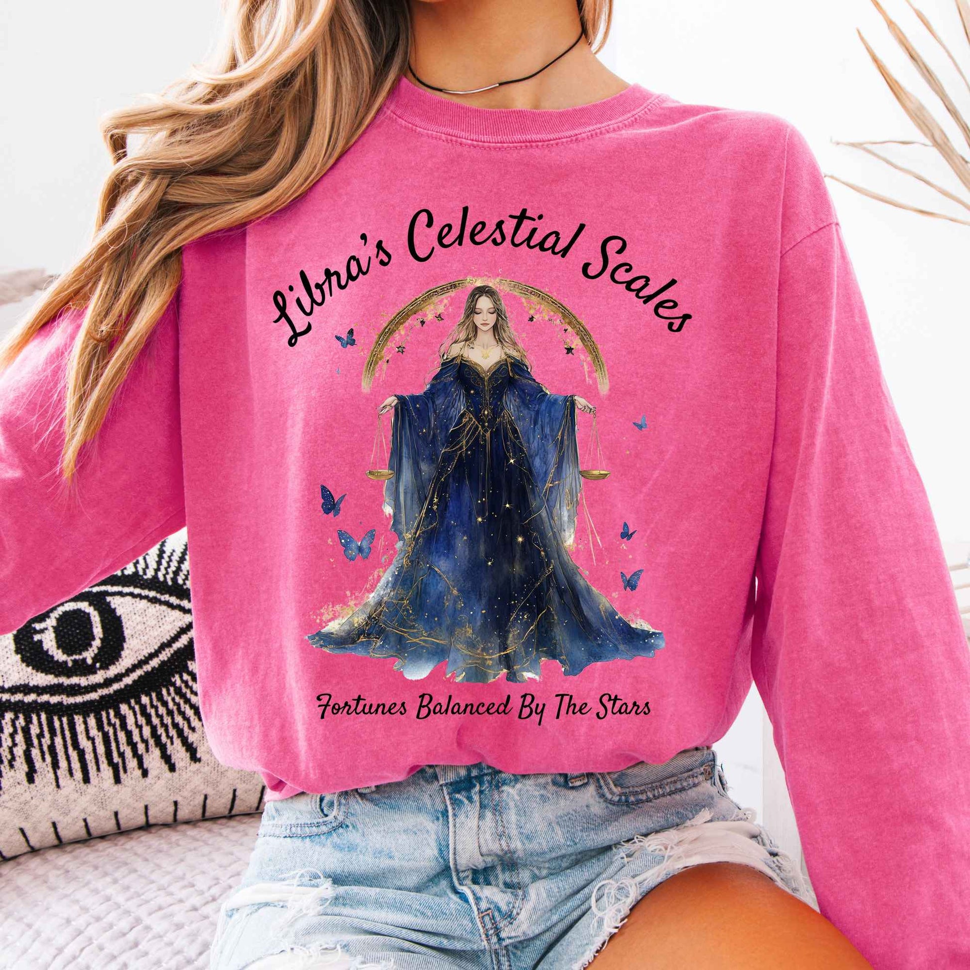 Long-sleeve Crunchberry / S Libra's Celestial Scales Zodiac Long Sleeve Shirt The Mystic Eden