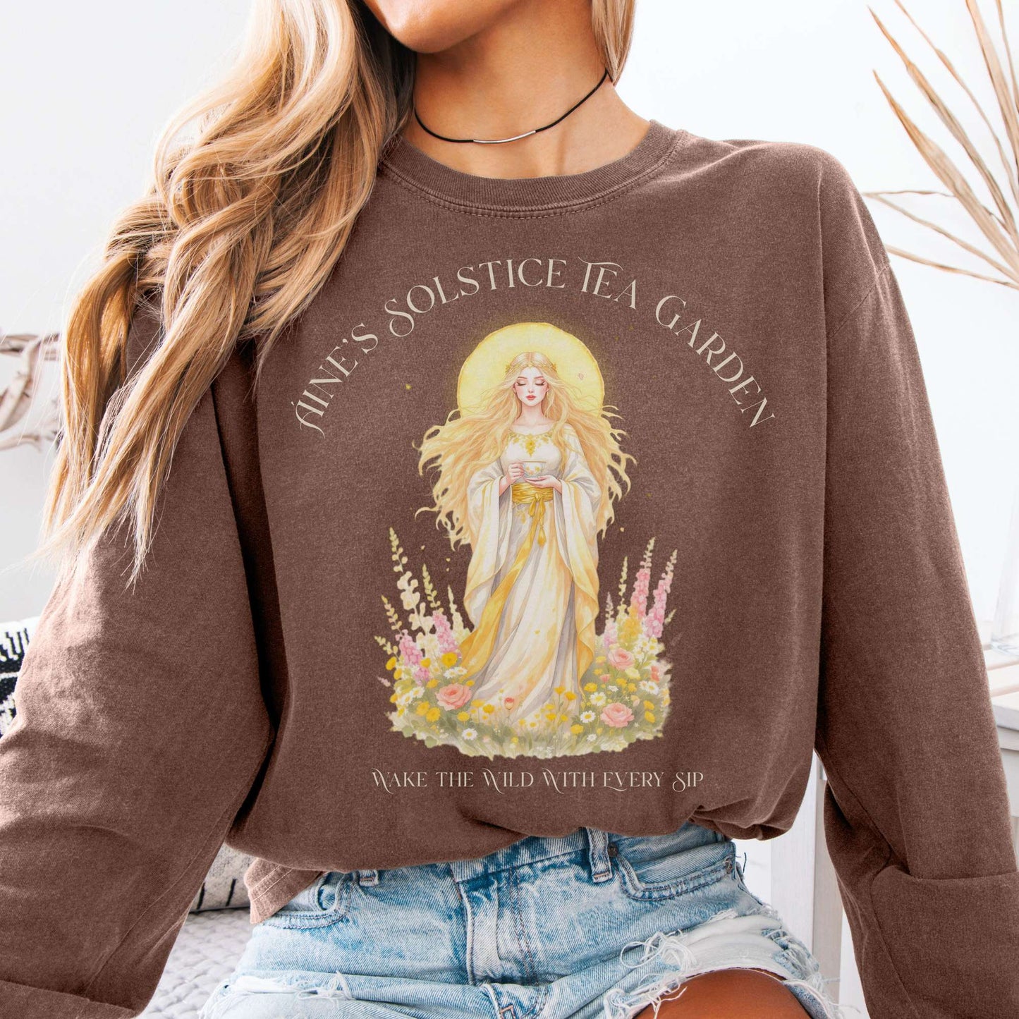 Long-sleeve Espresso / S Áine’s Solstice Tea Garden Celtic Goddess Long Sleeve The Mystic Eden