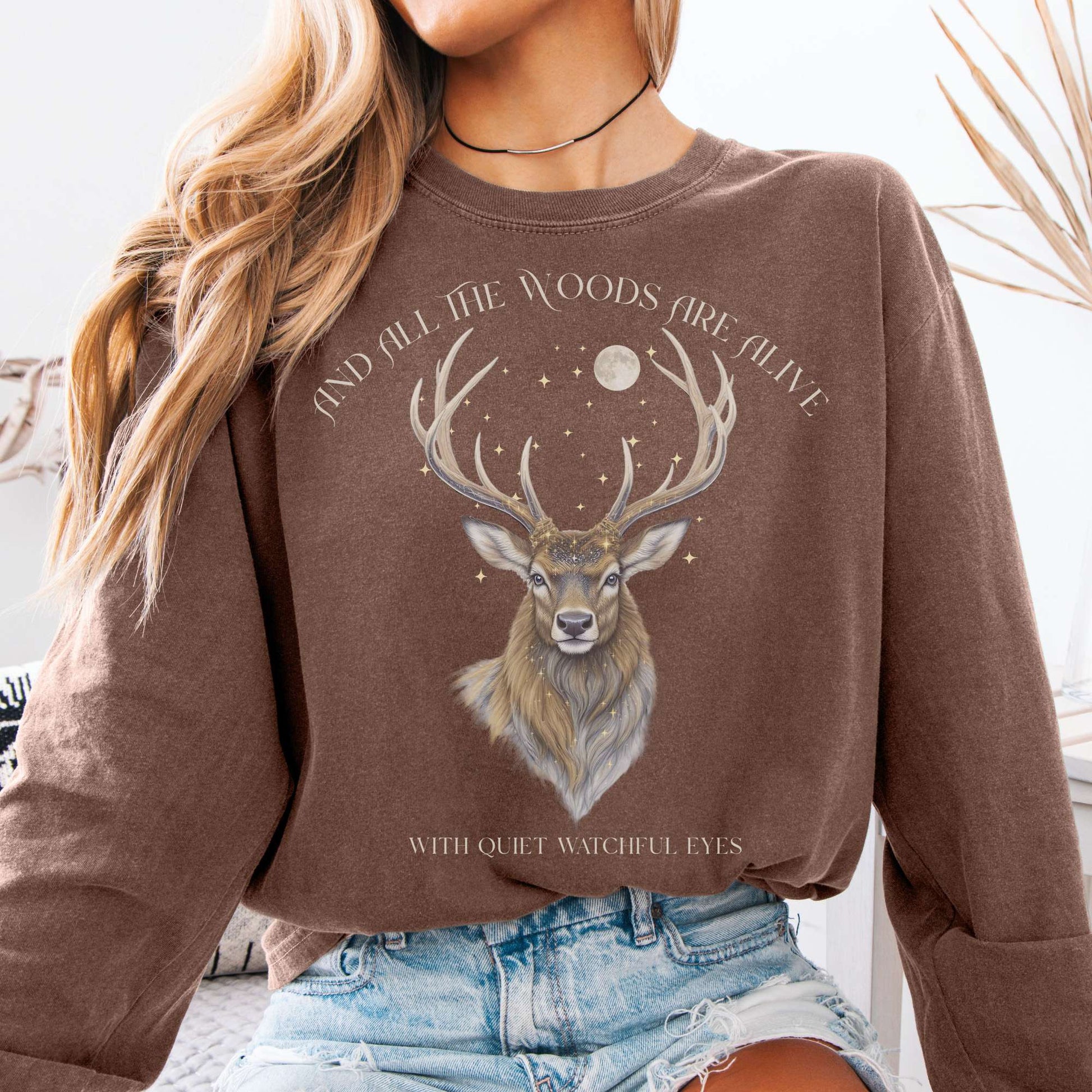 Long-sleeve Espresso / S All the Woods Are Alive With Watchful Eyes Walter de la Mare Tee The Mystic Eden