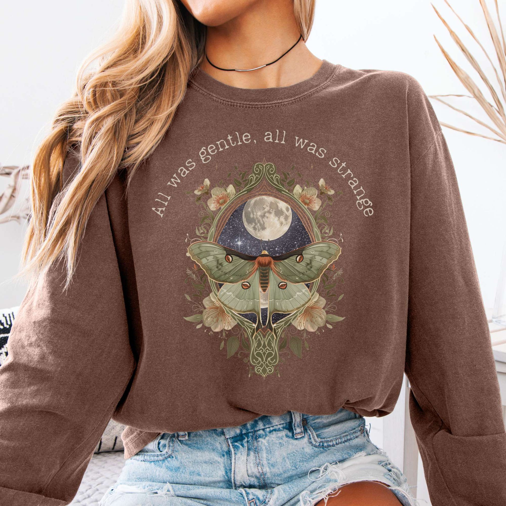 Long-sleeve Espresso / S All Was Gentle All Was Strange Edgar Allan Poe Long Sleeve The Mystic Eden
