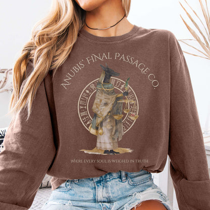 Long-sleeve Espresso / S Anubis Final Passage Co Egyptian Mythology Long Sleeve Tee The Mystic Eden