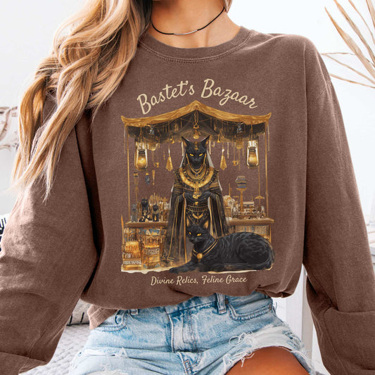 Long-sleeve Espresso / S Bastet's Bazaar Goddess Long Sleeve Shirt The Mystic Eden