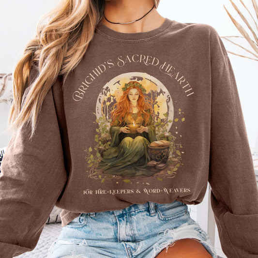 Long-sleeve Espresso / S Brighid's Sacred Hearth Goddess Long Sleeve T-Shirt The Mystic Eden