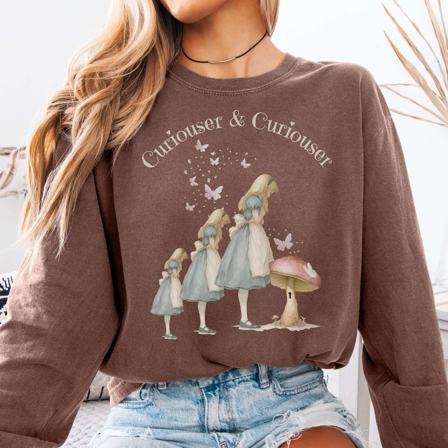 Long-sleeve Espresso / S Curiouser and Curiouser Alice Long Sleeve Tee The Mystic Eden