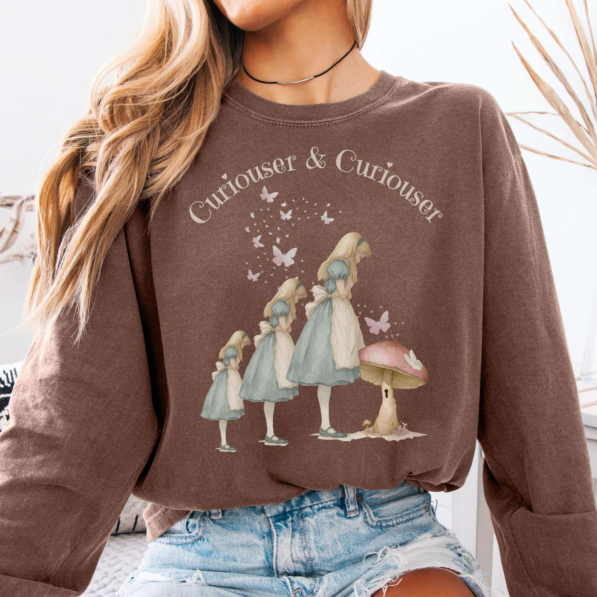 Long-sleeve Espresso / S Curiouser and Curiouser Alice Long Sleeve Tee The Mystic Eden