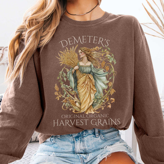 Long-sleeve Espresso / S Demeter's Original Organic Harvest Grains Long Sleeve T-Shirt The Mystic Eden