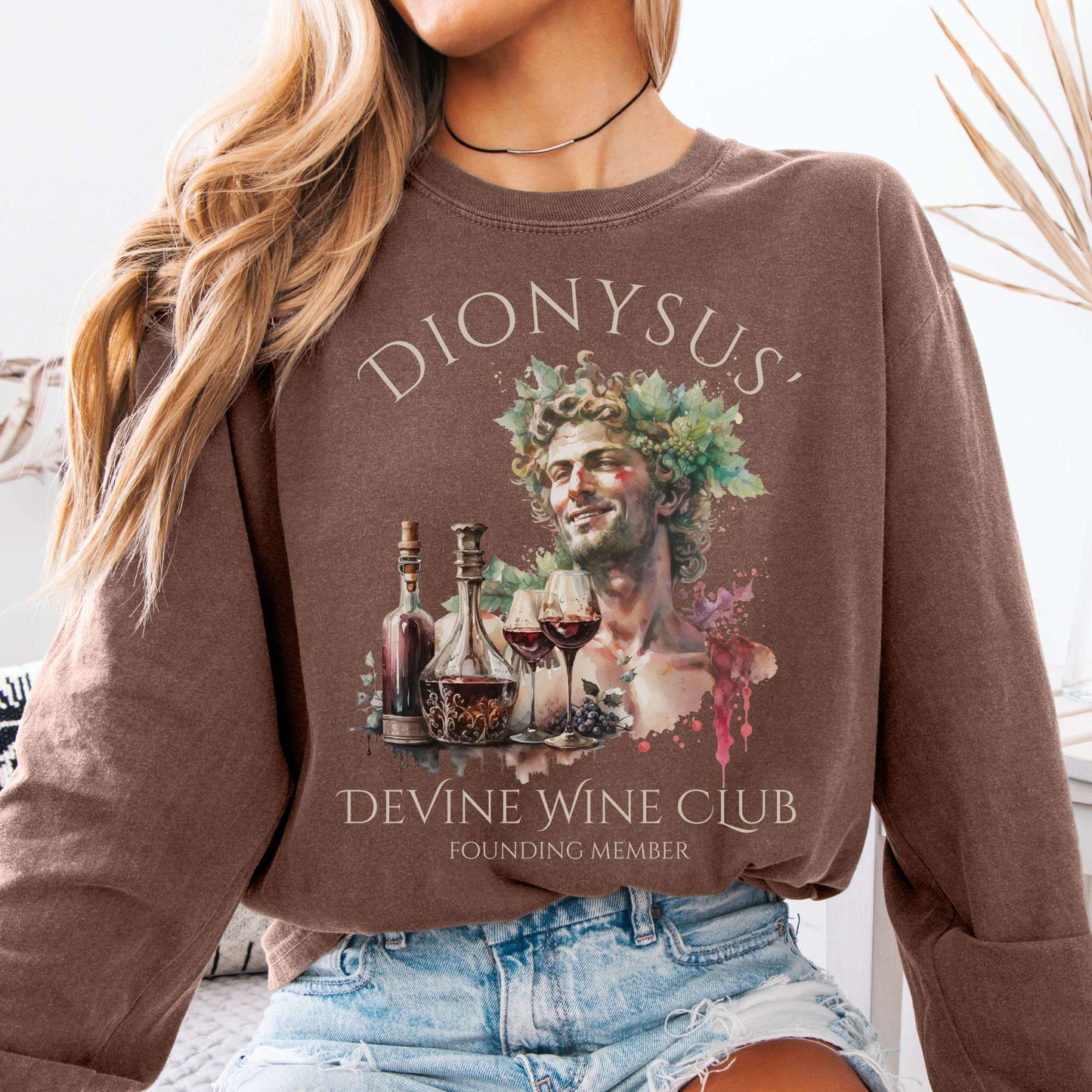 Long-sleeve Espresso / S Dionysus' Divine Wine Club Mythology Long Sleeve Tee The Mystic Eden