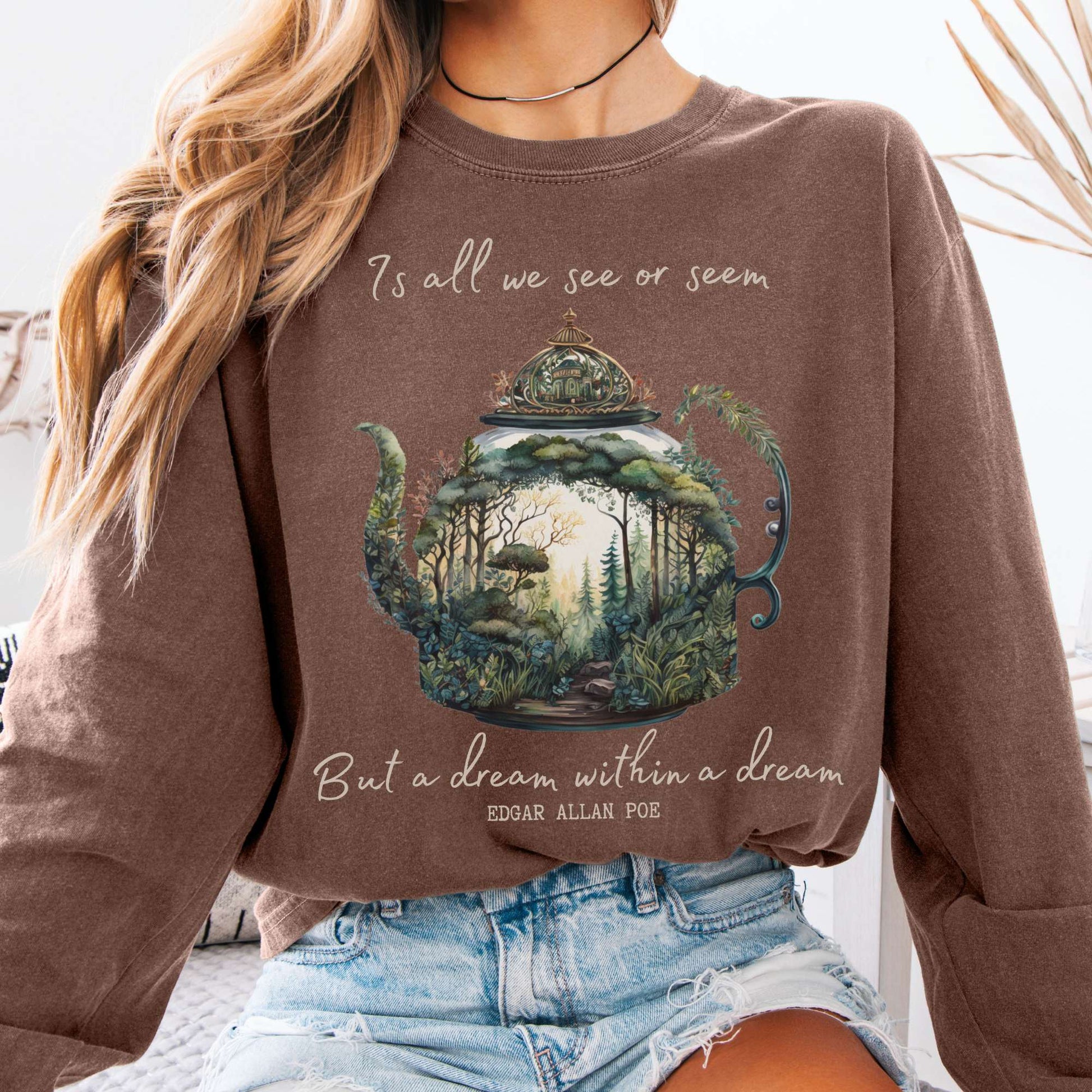 Long-sleeve Espresso / S Dream Within A Dream Poe Long Sleeved Shirt The Mystic Eden