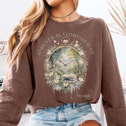 Long-sleeve Espresso / S Forever Is Composed of Nows Emily Dickinson Long Sleeve Tee The Mystic Eden