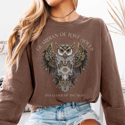 Long-sleeve Espresso / S Guardian of Lost Souls Mythic Owl Long Sleeve Tee The Mystic Eden