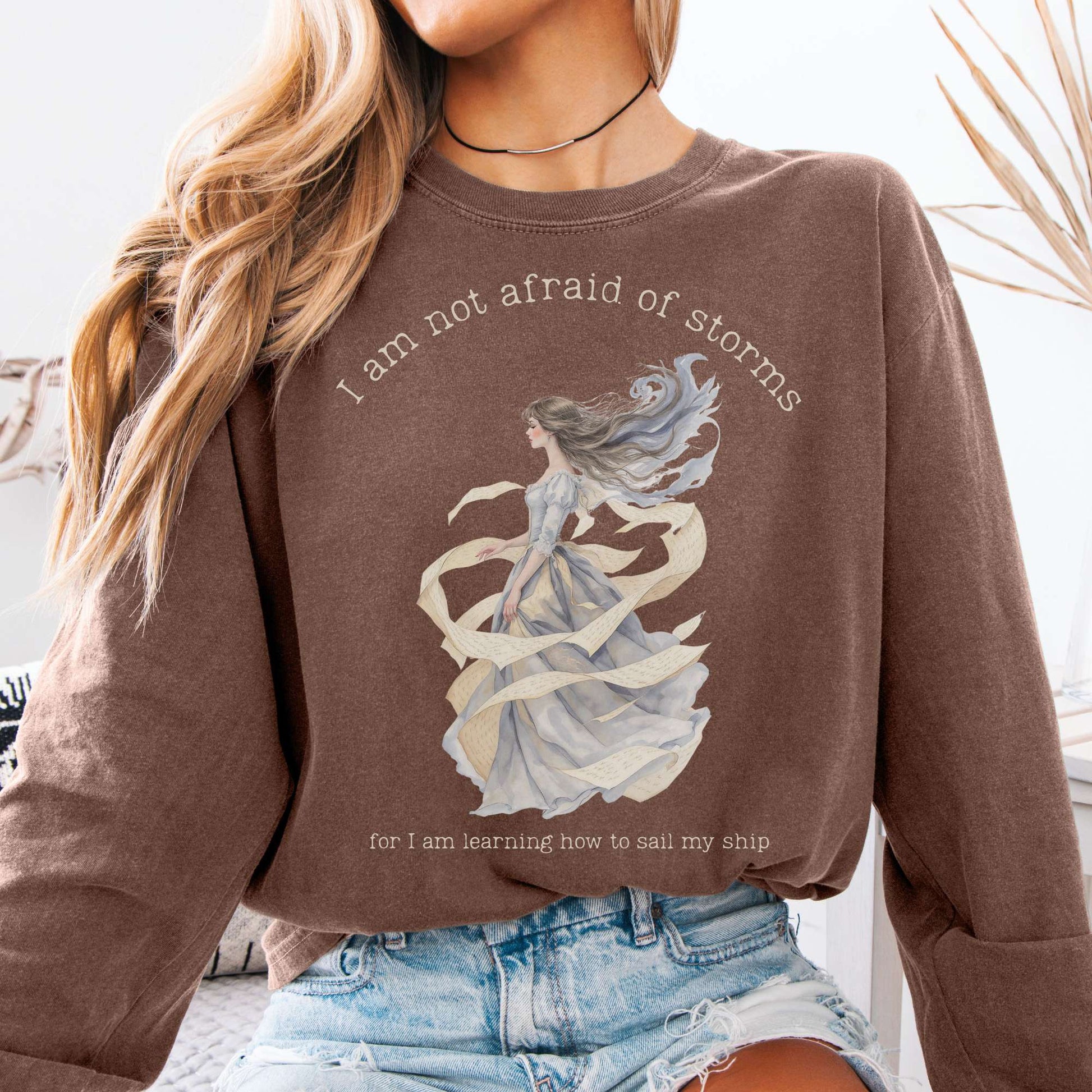 Long-sleeve Espresso / S I Am Not Afraid of Storms Little Women Long Sleeve Tee The Mystic Eden