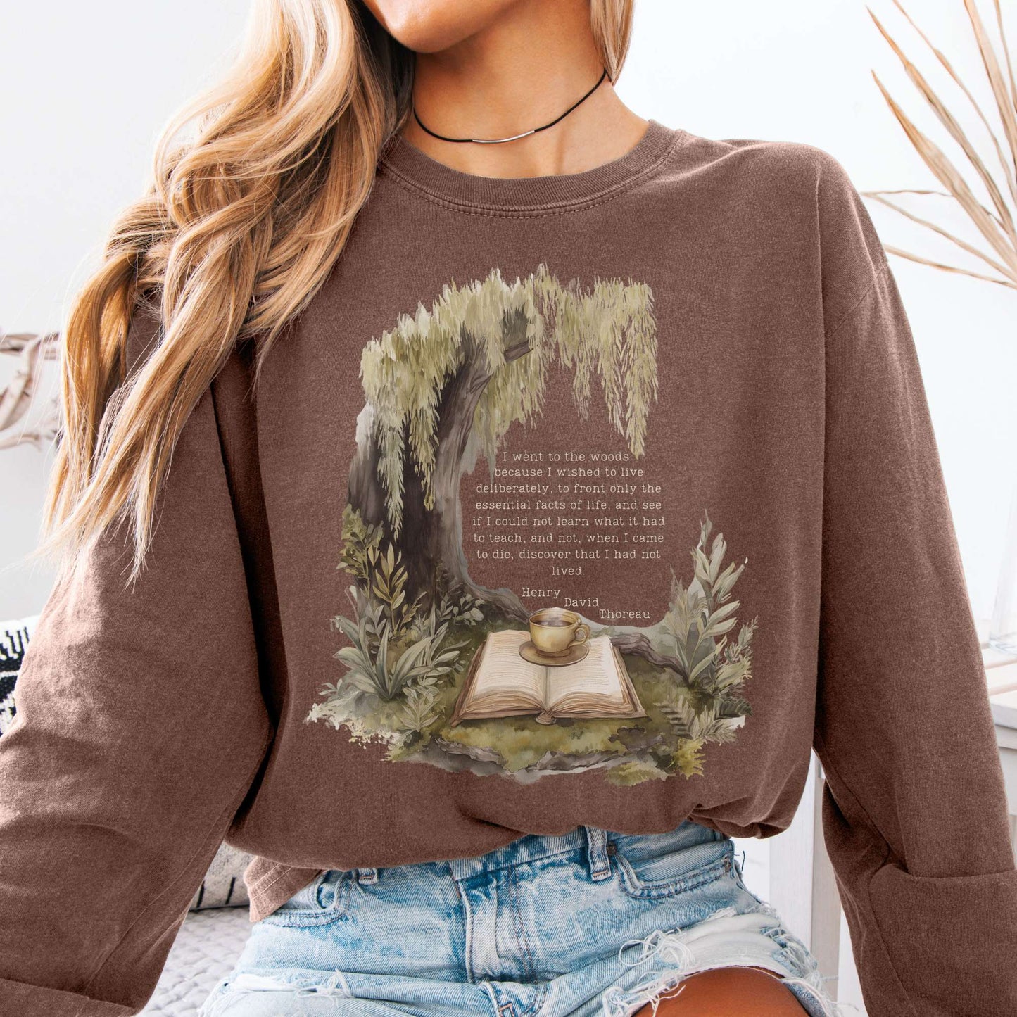 Long-sleeve Espresso / S I Went to the Woods Henry David Thoreau Long Sleeve Tee The Mystic Eden