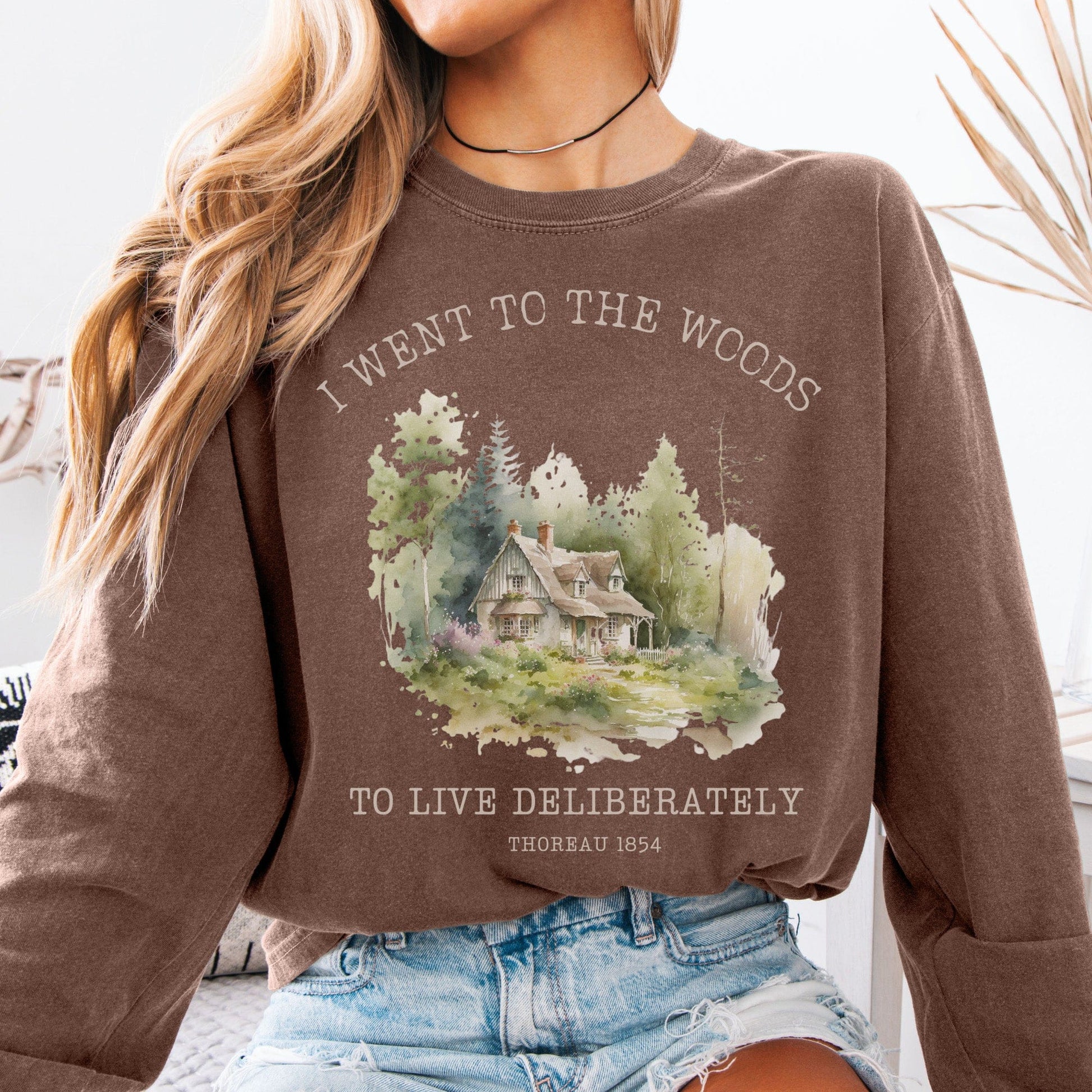 Long-sleeve Espresso / S I Went To the Woods To Live Deliberately Cottage Edition Long Sleeve The Mystic Eden