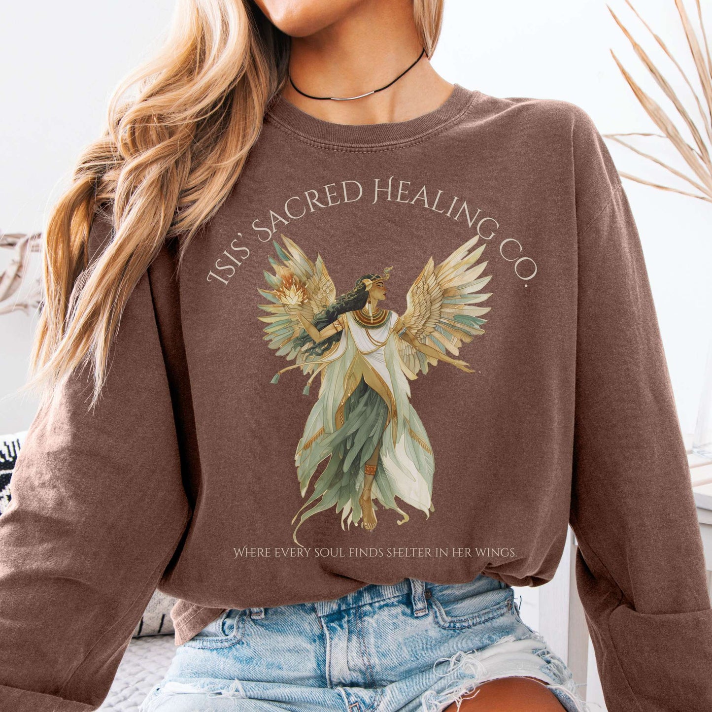 Long-sleeve Espresso / S Isis' Sacred Healing Co Egyptian Mythology Long Sleeve The Mystic Eden