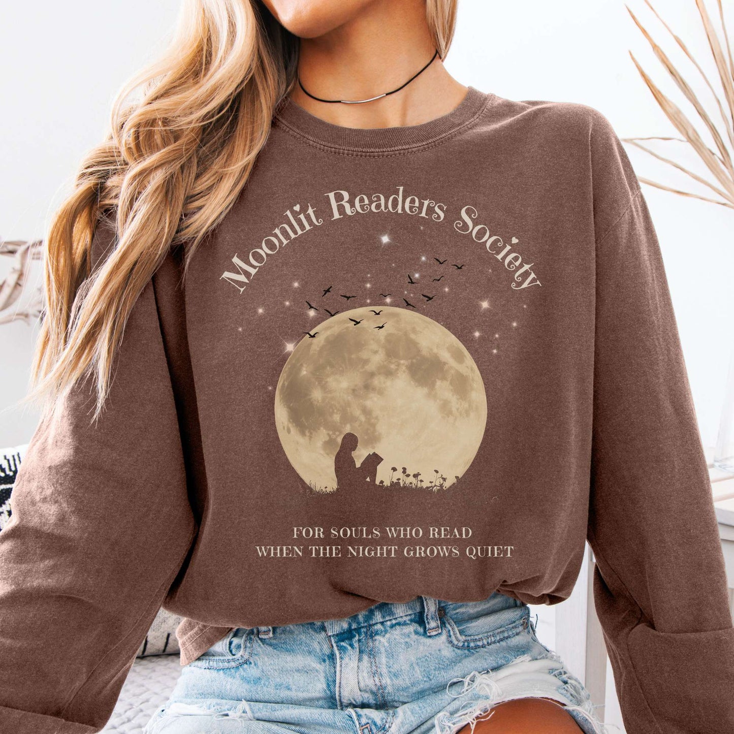 Long-sleeve Espresso / S Moonlit Readers Society Long Sleeve Tee The Mystic Eden