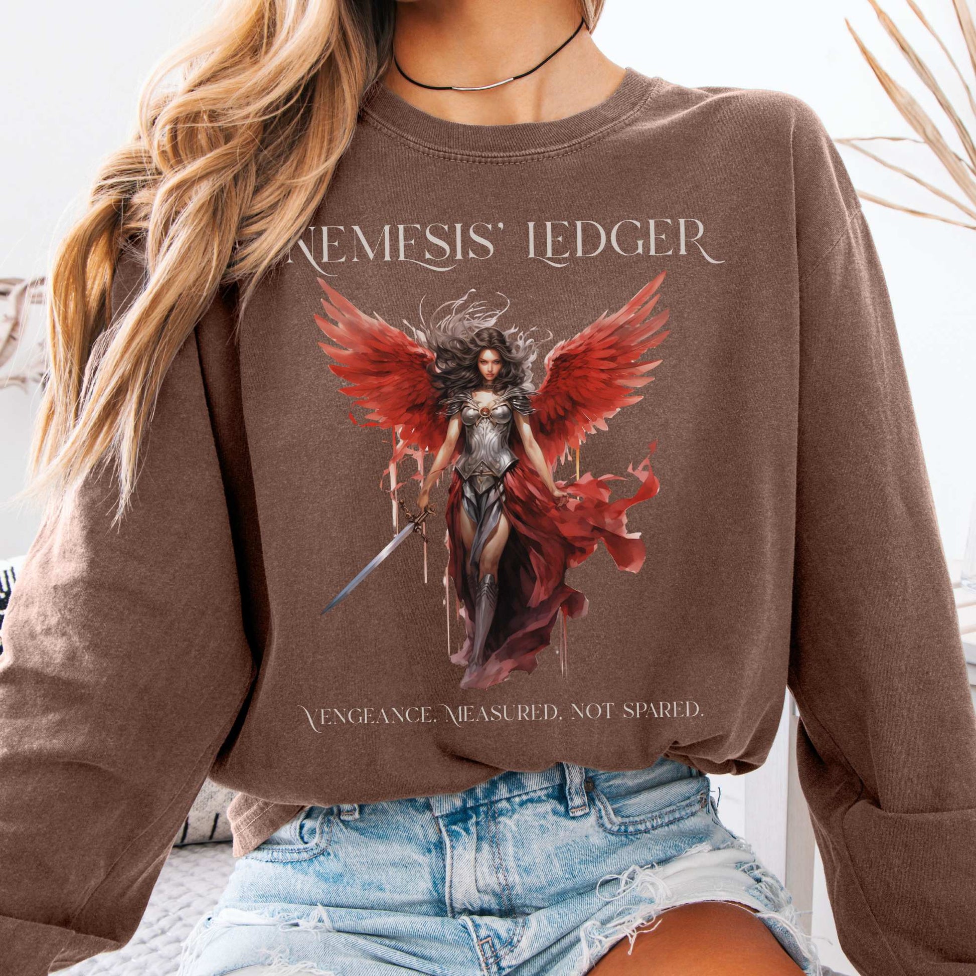 Long-sleeve Espresso / S Nemesis' Ledger Goddess of Retribution  Long Sleeve T-Shirt The Mystic Eden