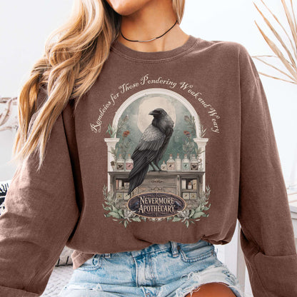 Long-sleeve Espresso / S Nevermore Apothecary Edgar Allan Poe Long Sleeve Tee The Mystic Eden