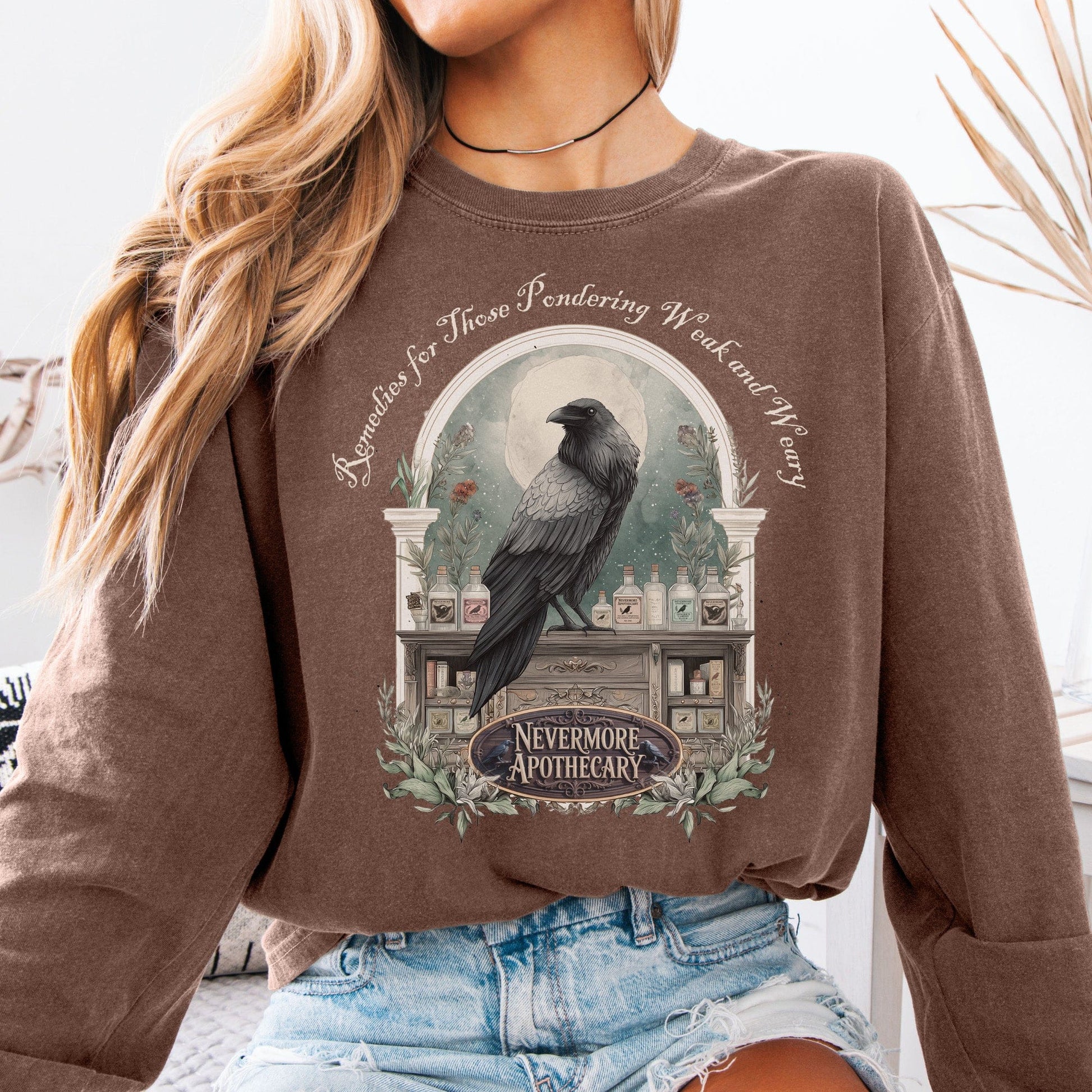 Long-sleeve Espresso / S Nevermore Apothecary Edgar Allan Poe Long Sleeve Tee The Mystic Eden