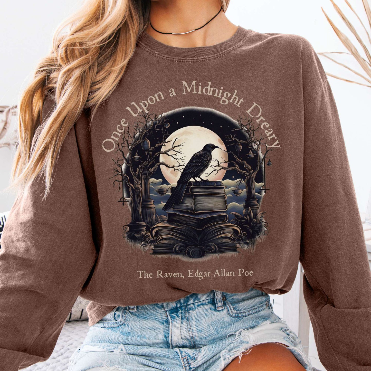 Long-sleeve Espresso / S Once Upon a Midnight Dreary Edgar Allan Poe Long Sleeved Shirt The Mystic Eden