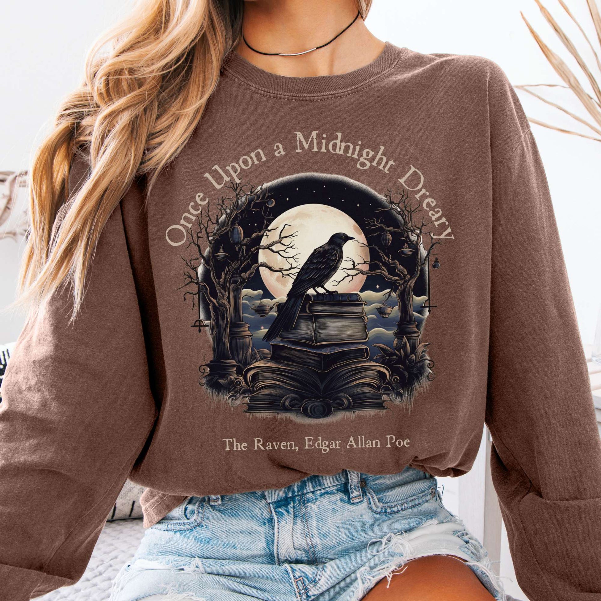 Long-sleeve Espresso / S Once Upon a Midnight Dreary Edgar Allan Poe Long Sleeved Shirt The Mystic Eden