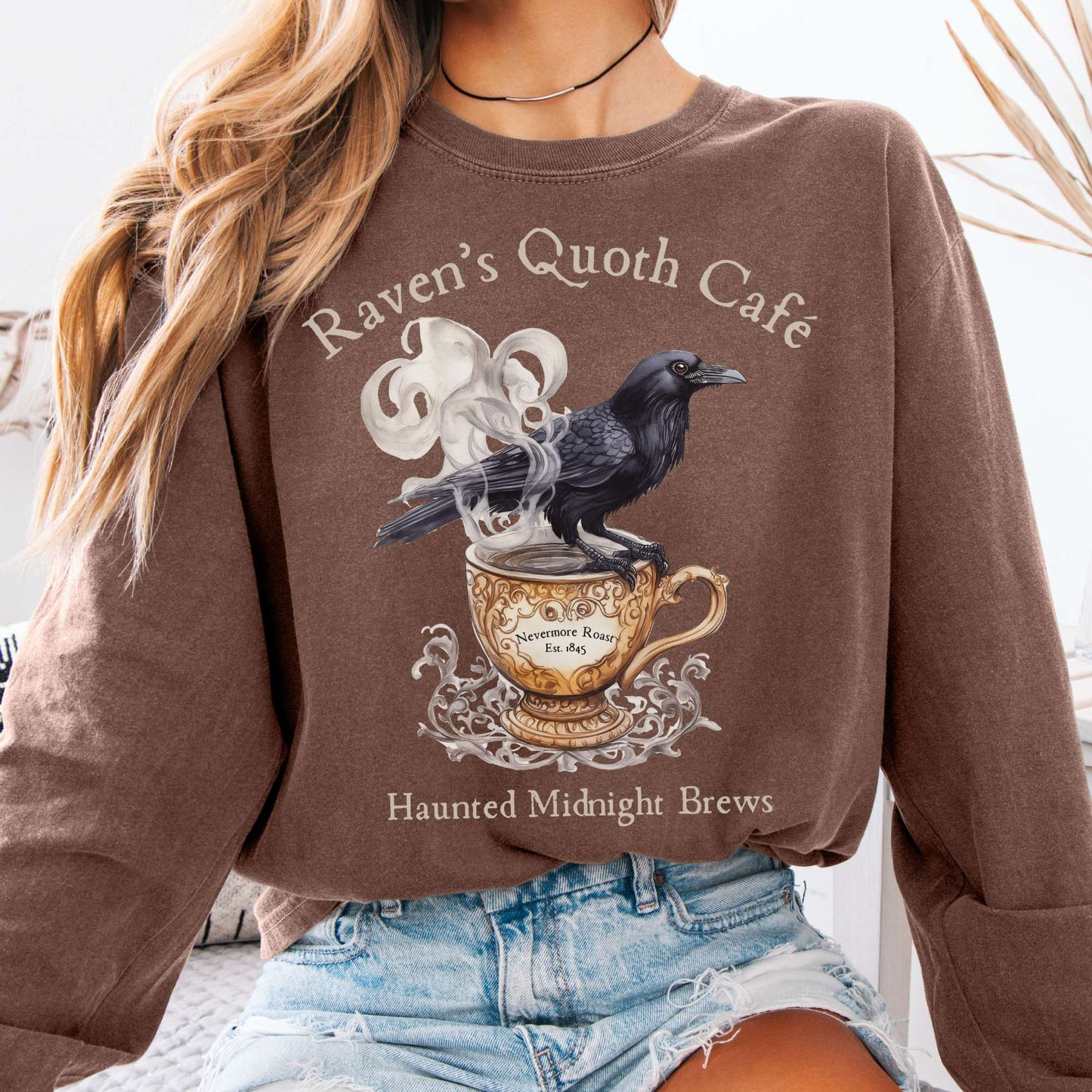 Long-sleeve Espresso / S Raven's Quoth Cafe Long Sleeved Shirt The Mystic Eden