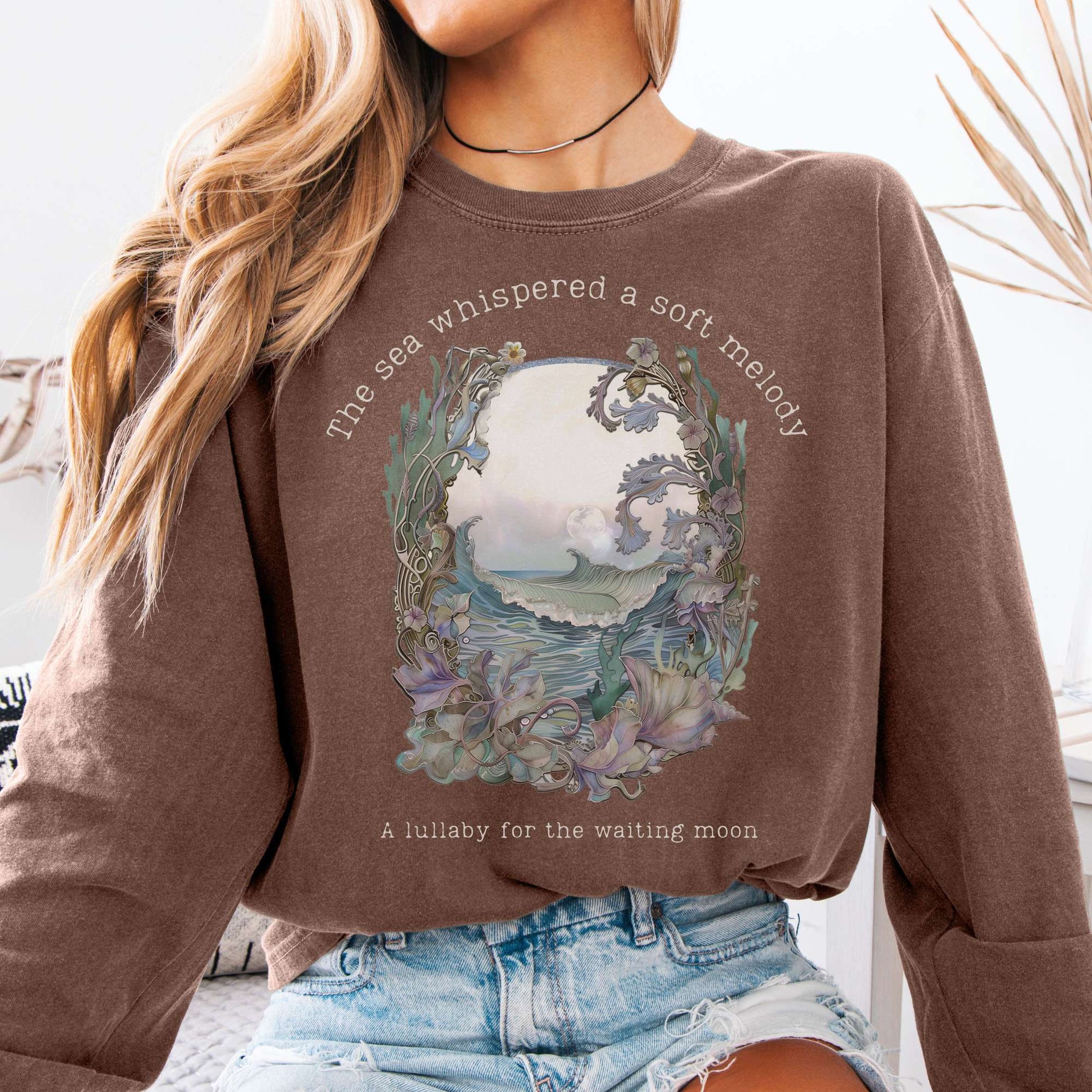 Long-sleeve Espresso / S Sea Lullaby for the Waiting Moon Poetry Long Sleeve Tee The Mystic Eden