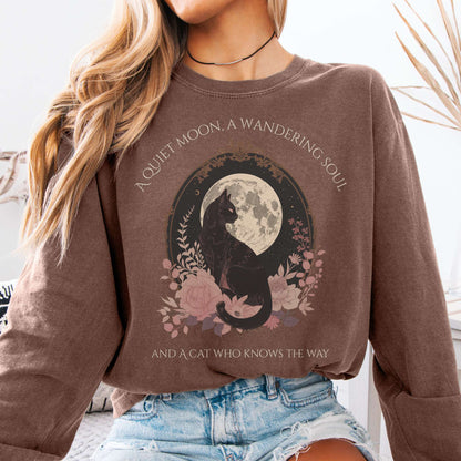 Long-sleeve Espresso / S The Cat Who Knows the Way Long Sleeve Tee The Mystic Eden
