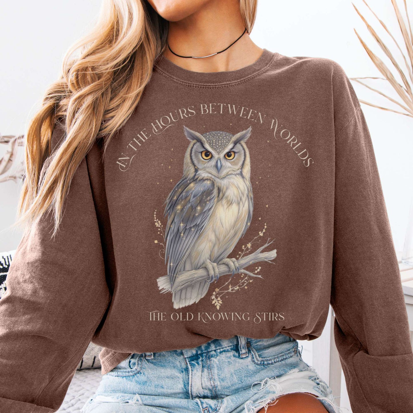 Long-sleeve Espresso / S The Old Knowing Stirs Mystical Owl Long Sleeve Tee The Mystic Eden