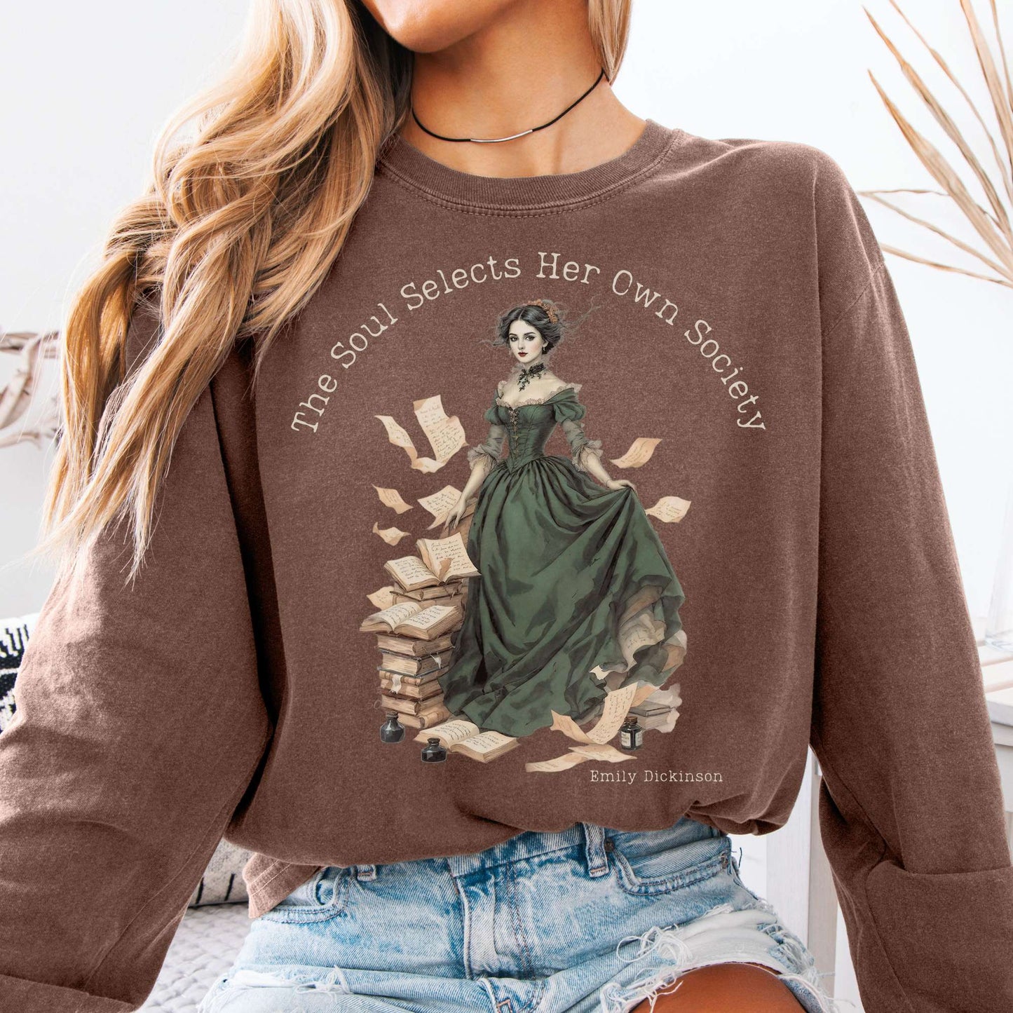 Long-sleeve Espresso / S The Soul Selects Her Own Society Emily Dickinson Long Sleeve Tee The Mystic Eden