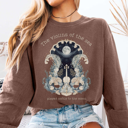 Long-sleeve Espresso / S The Violins of the Sea Played Softly to the Moon Poetry Long Sleeve Tee The Mystic Eden