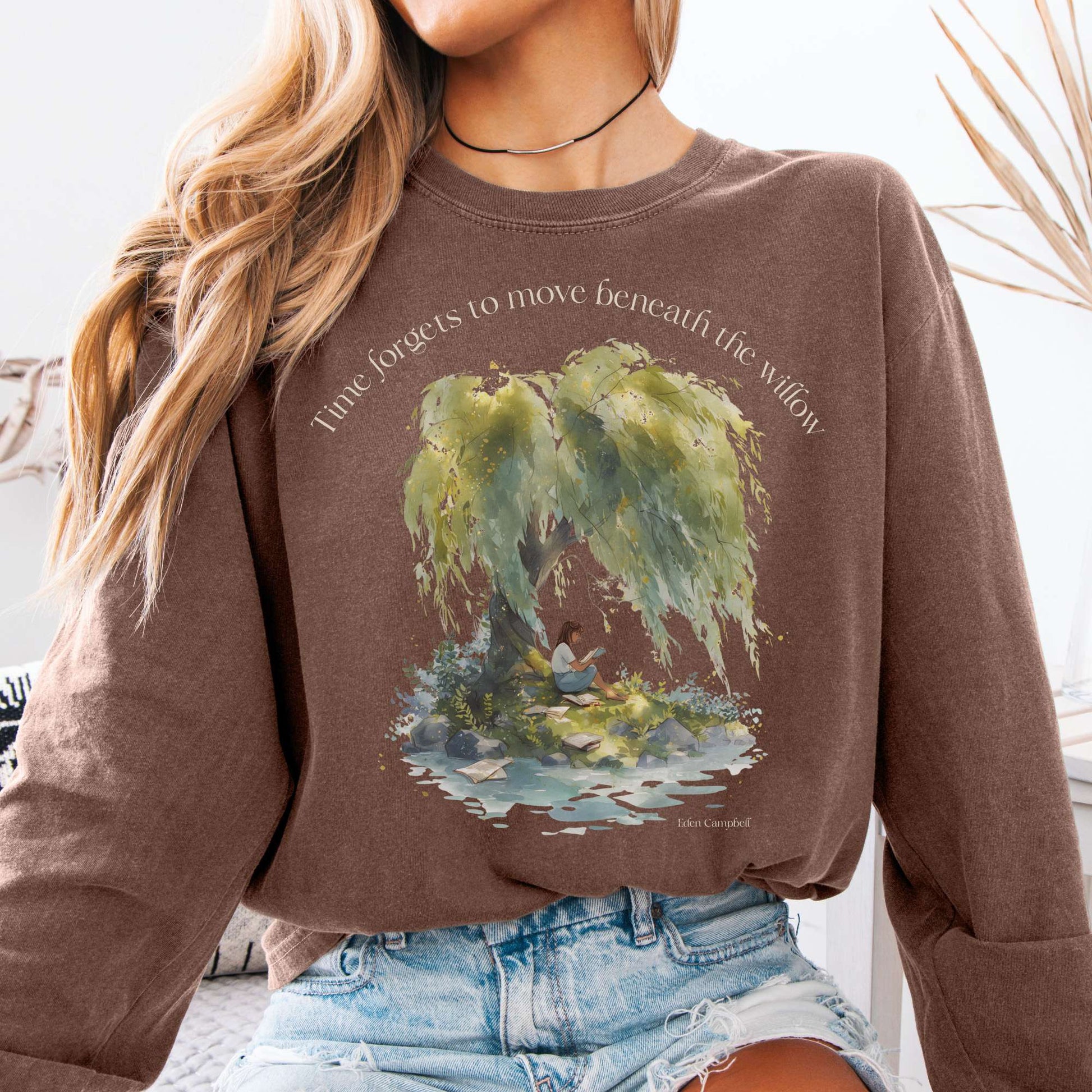 Long-sleeve Espresso / S Time Forgets to Move Beneath the Willow Long Sleeve Tee The Mystic Eden