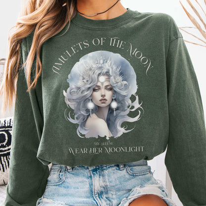 Long-sleeve Hemp / S Amulets of the Moon By Selene Goddess Long Sleeve T-Shirt The Mystic Eden