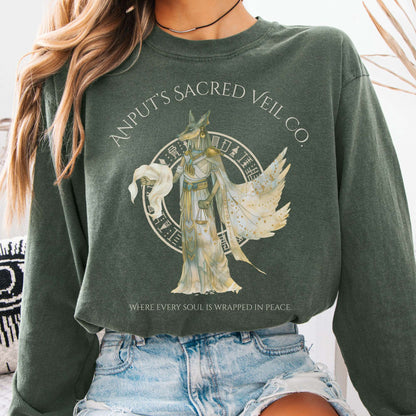Long-sleeve Hemp / S Anputs Sacred Veil Co Egyptian Mythology Long Sleeve Tee The Mystic Eden