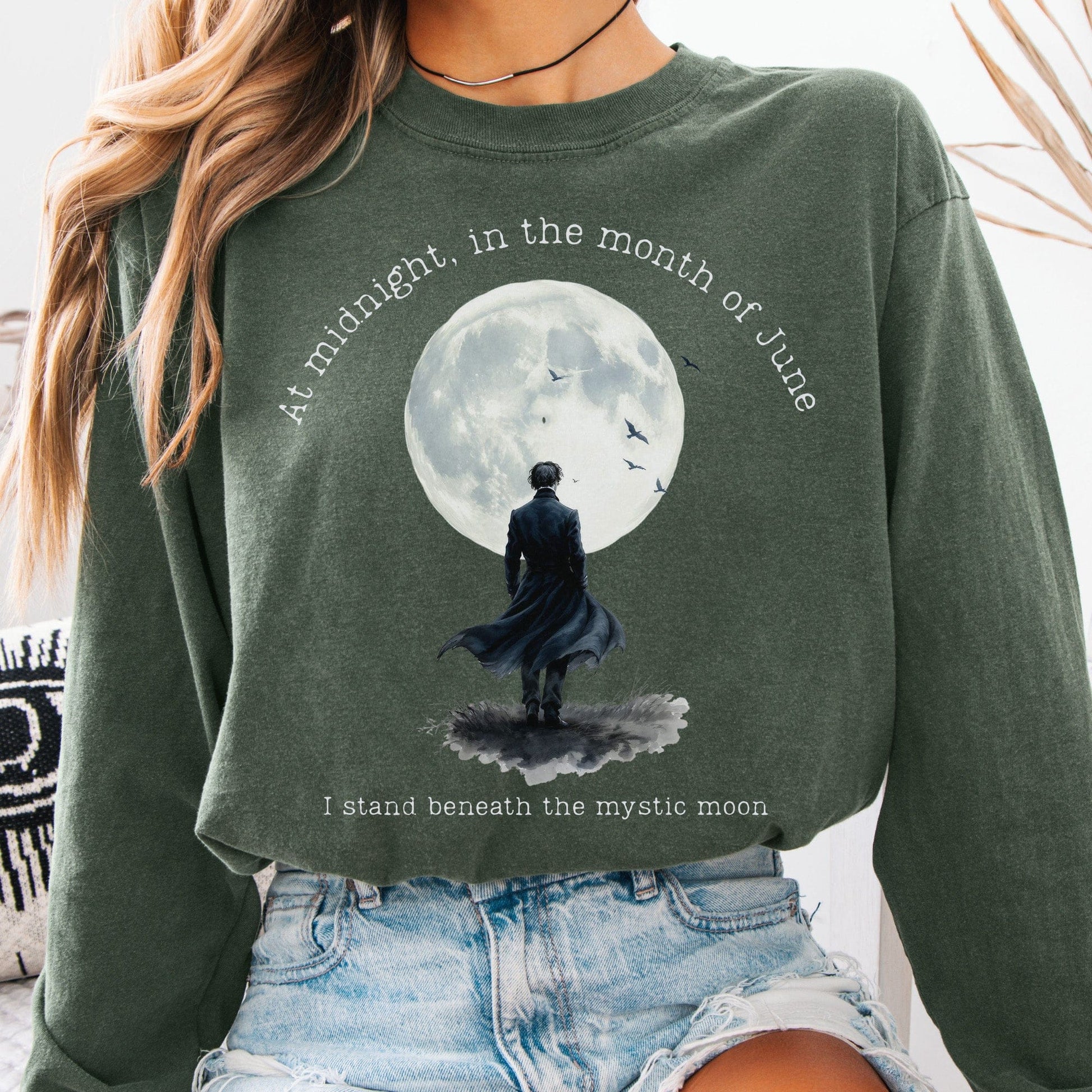 Long-sleeve Hemp / S Beneath the Mystic Moon Edgar Allan Poe Long Sleeve Tee The Mystic Eden