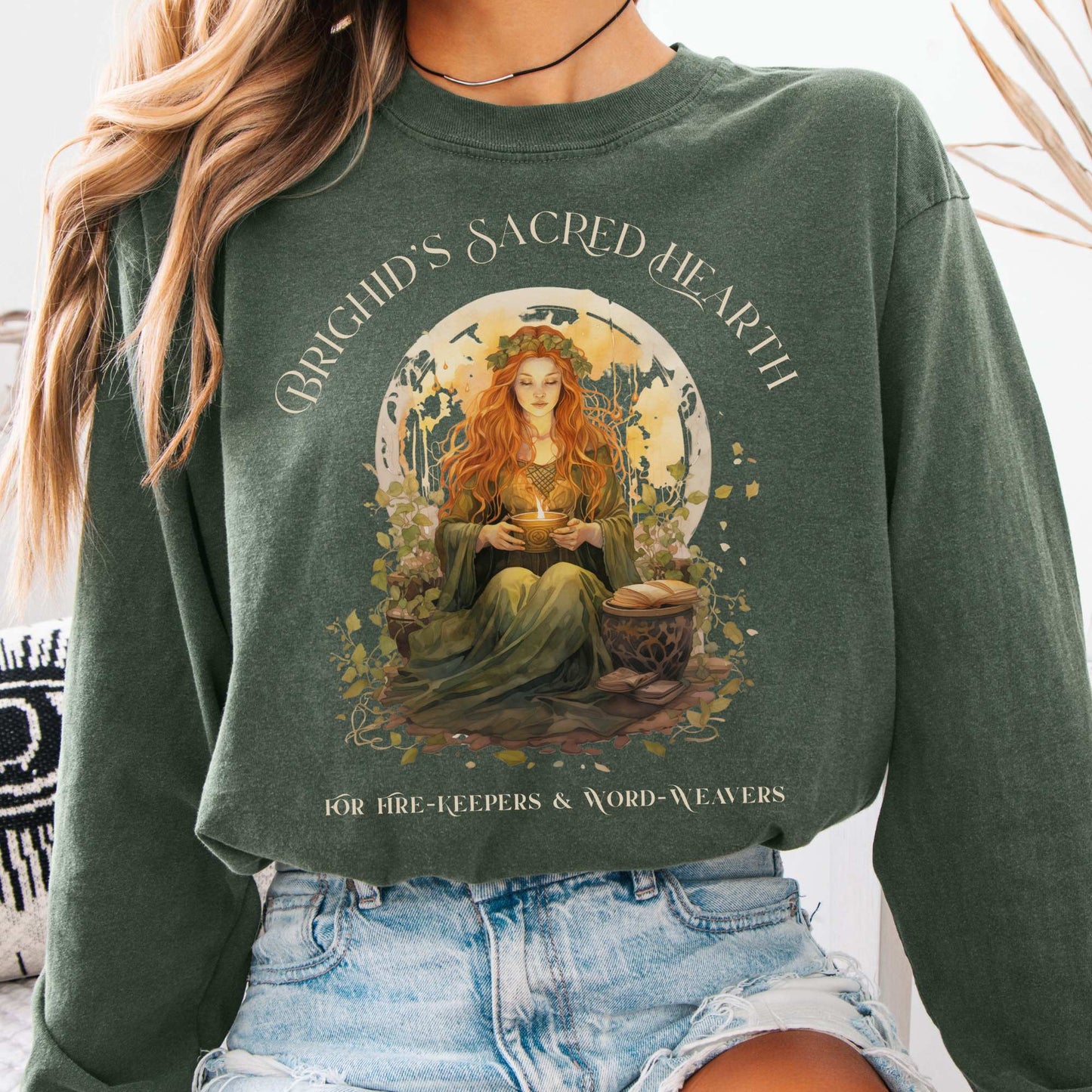 Long-sleeve Hemp / S Brighid's Sacred Hearth Goddess Long Sleeve T-Shirt The Mystic Eden
