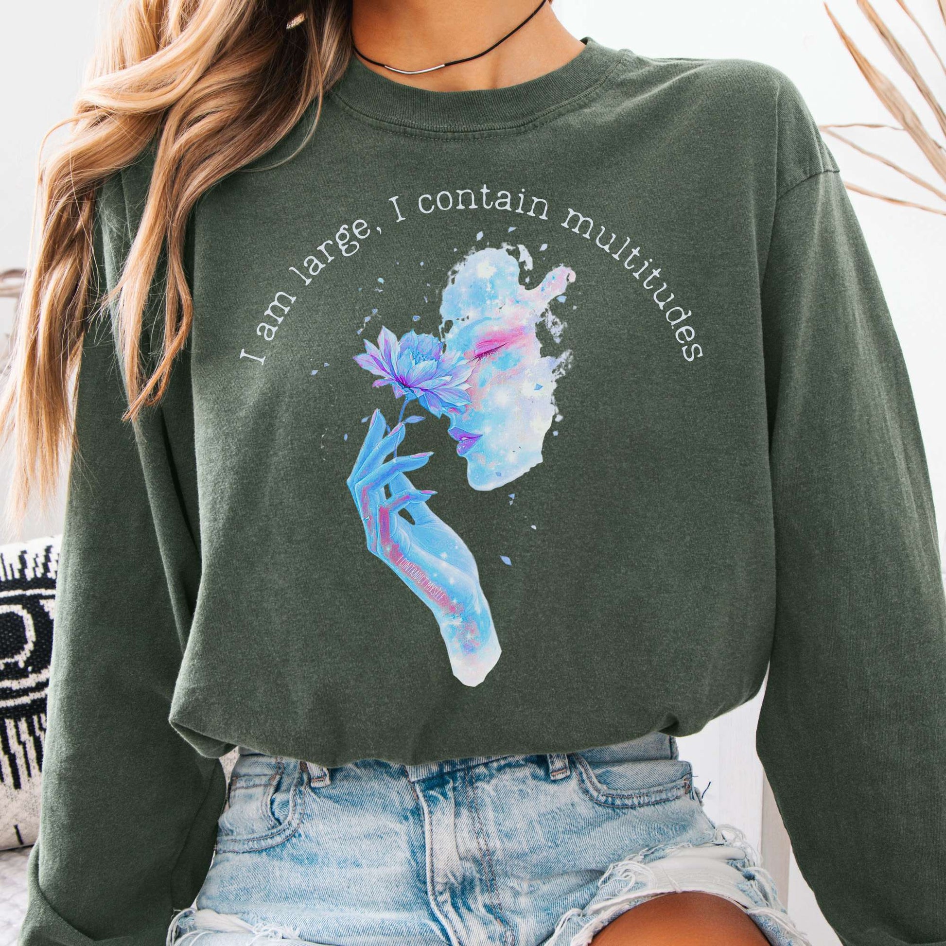 Long-sleeve Hemp / S I Contain Multitudes Walt Whitman Long Sleeve Tee The Mystic Eden