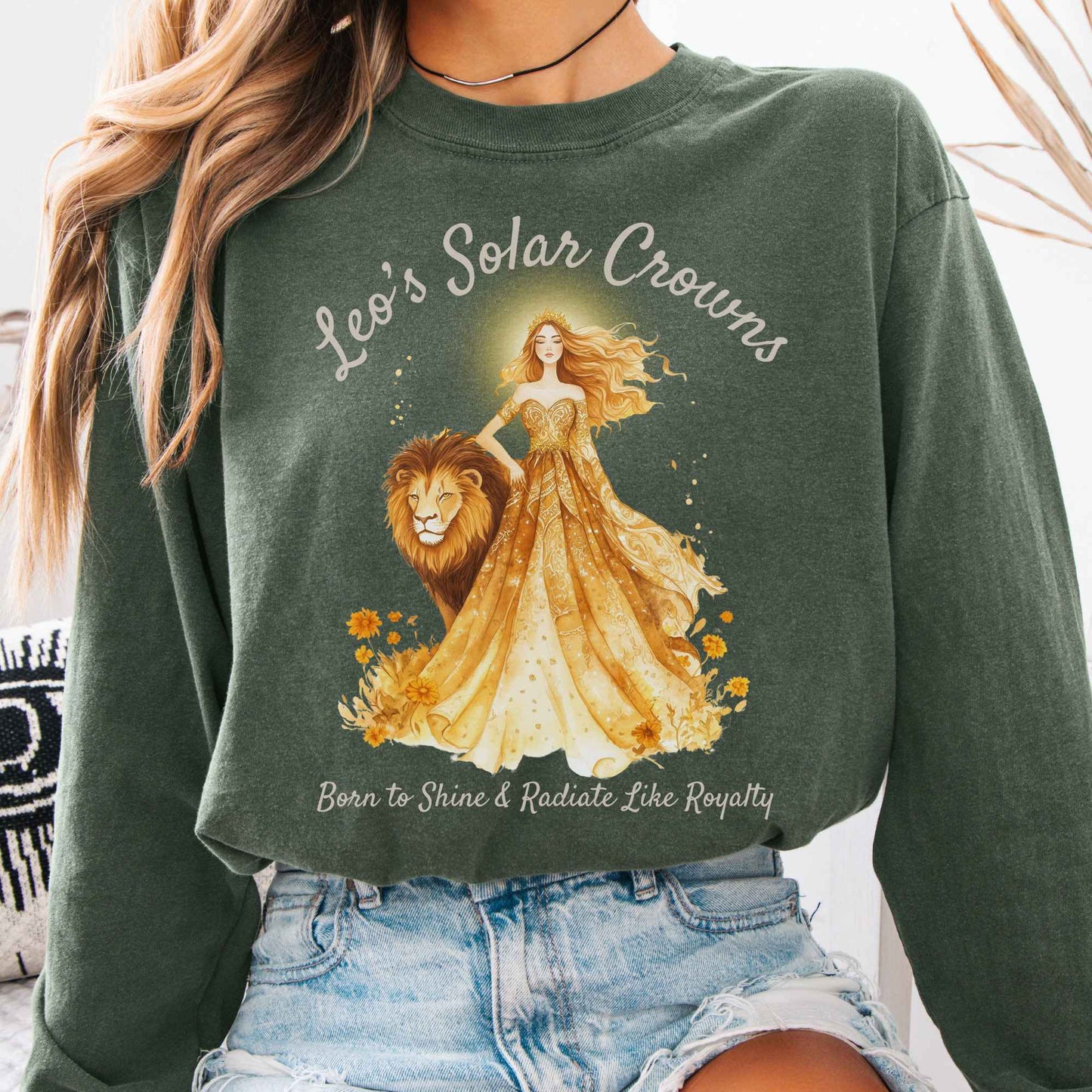 Long-sleeve Hemp / S Leo's Solar Crowns Zodiac Long Sleeve Tee The Mystic Eden