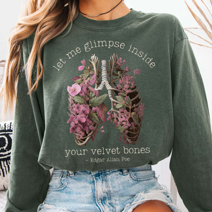 Long-sleeve Hemp / S Let Me Glimpse Inside Your Velvet Bones Poe Long Sleeved Shirt The Mystic Eden