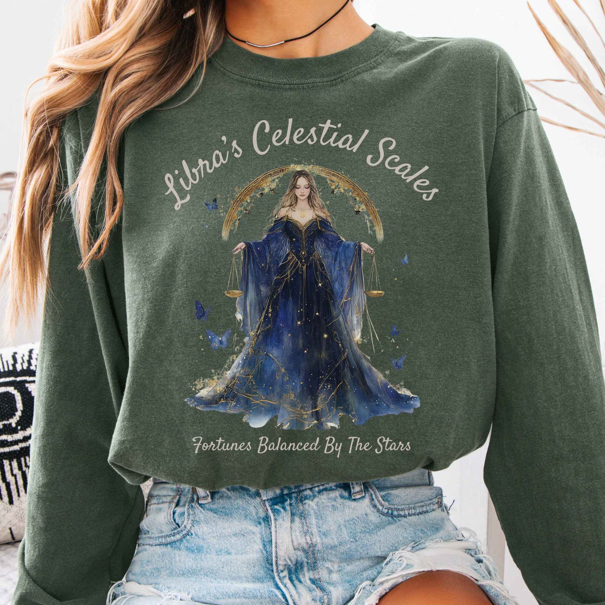 Long-sleeve Hemp / S Libra's Celestial Scales Zodiac Long Sleeve Shirt The Mystic Eden