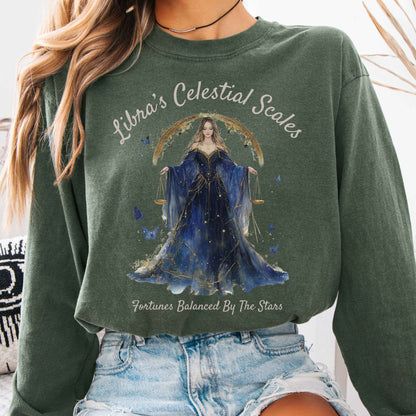 Long-sleeve Hemp / S Libra's Celestial Scales Zodiac Long Sleeve Shirt The Mystic Eden