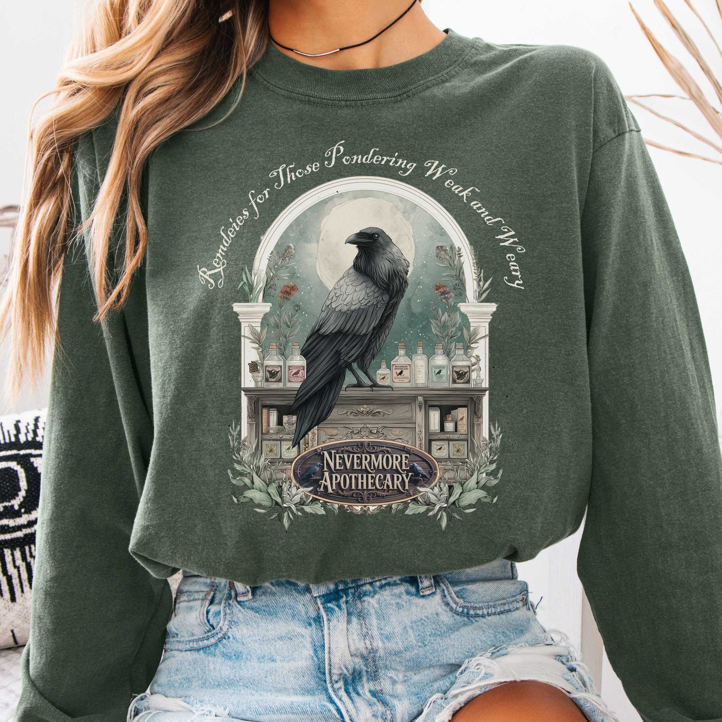 Long-sleeve Hemp / S Nevermore Apothecary Edgar Allan Poe Long Sleeve Tee The Mystic Eden