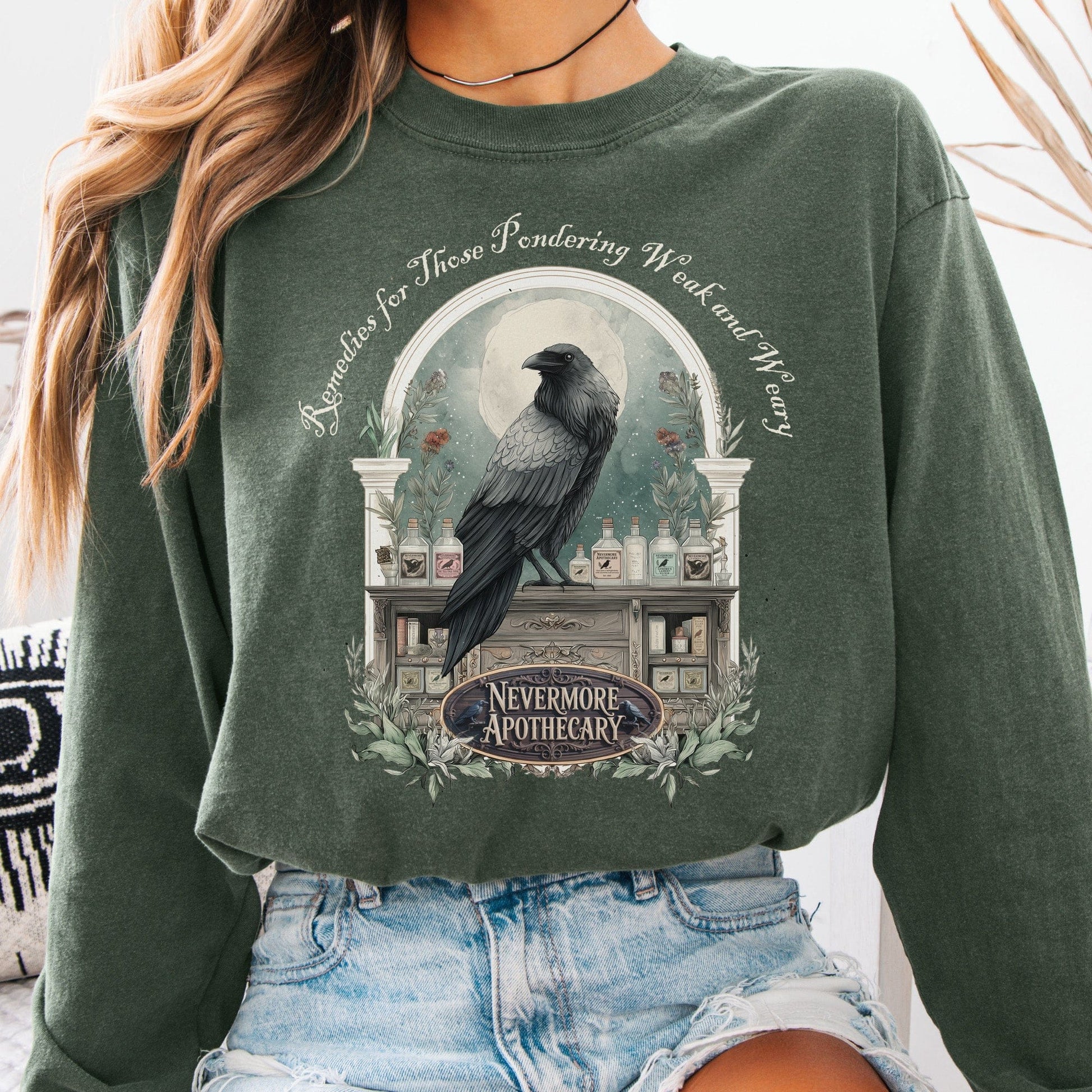 Long-sleeve Hemp / S Nevermore Apothecary Edgar Allan Poe Long Sleeve Tee The Mystic Eden