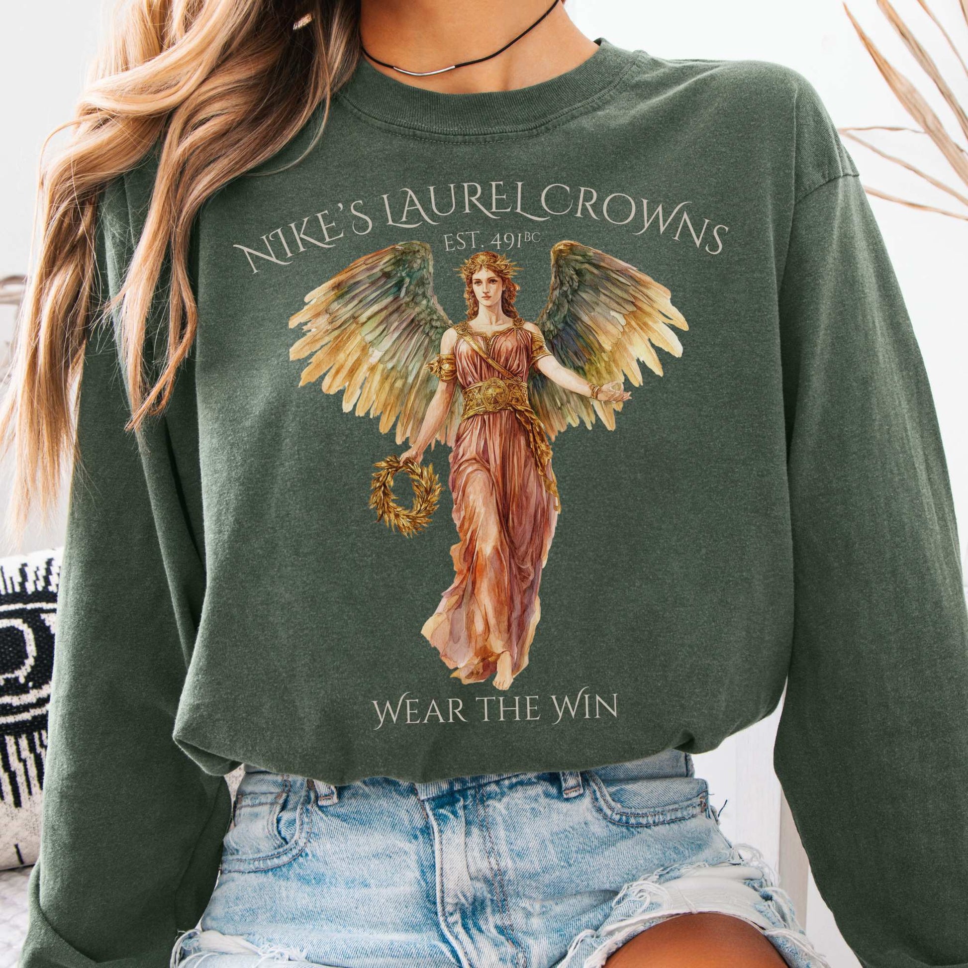 Long-sleeve Hemp / S Nike's Laurel Crowns Goddess Long Sleeve T-Shirt The Mystic Eden